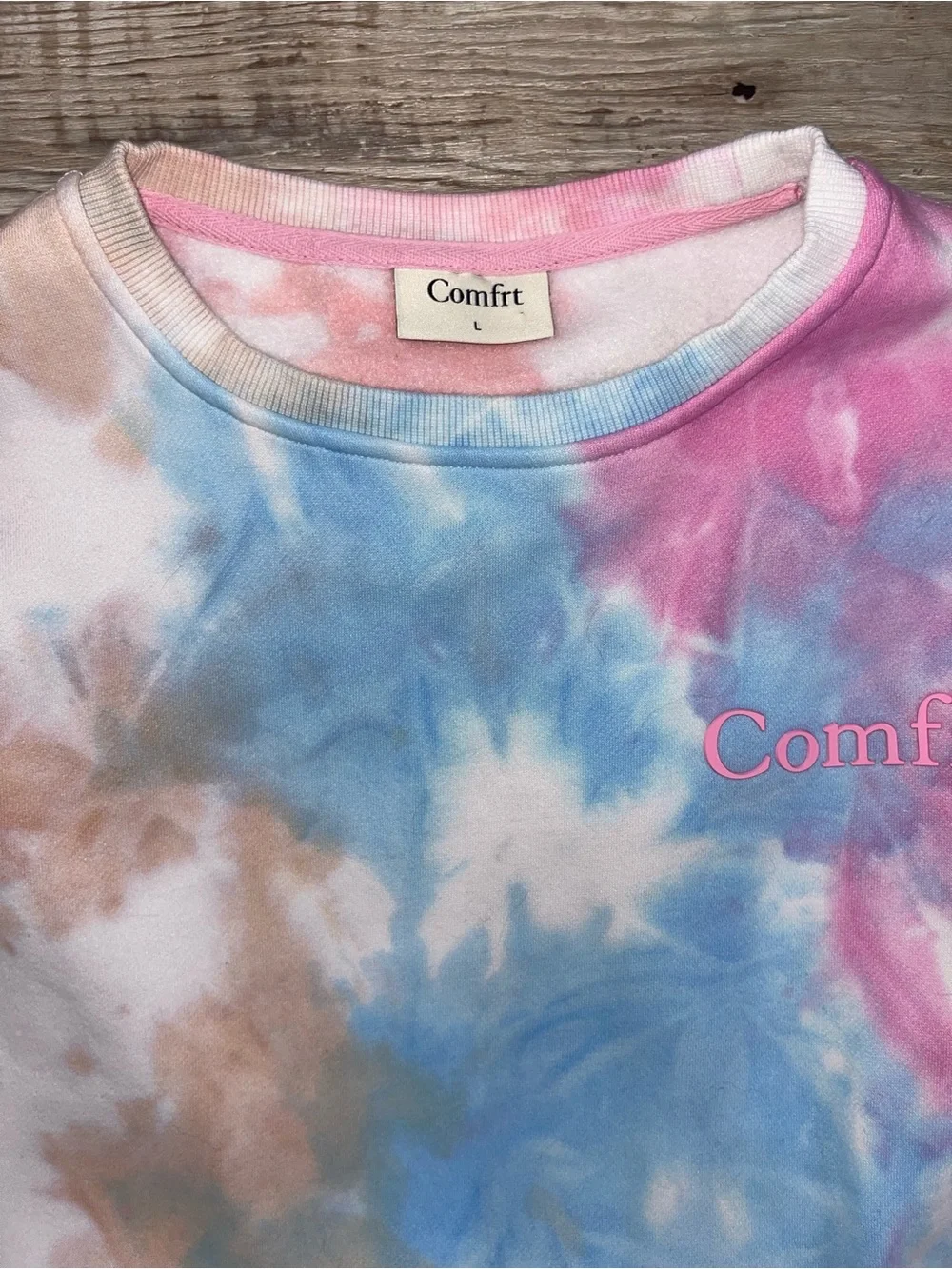 COMFRT Tie-Dye Sweatshirt &Joggers Set in Pink, Blue, Cream. Top large bottom XL